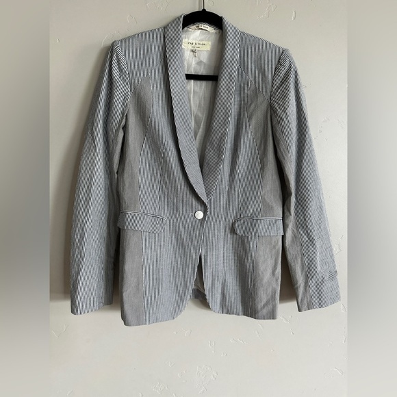 Rag & bone linen cotton blend blue and white striped blazer size 4 - Picture 1 of 12